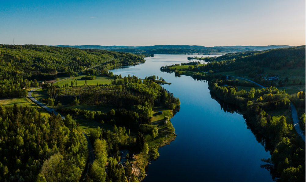 Dalälven im Sommer, grüner Flussabschnitt