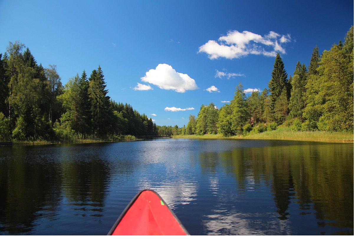 Kajakfahren auf einem schwedischen Fluss im Sommer